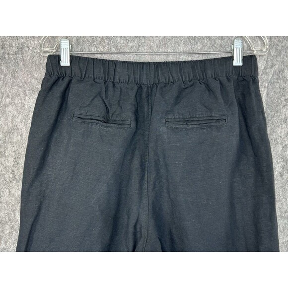 Abercrombie & Fitch Wide Leg Pants Linen Blend Size Medium Black Pleated Pull On - Picture 4 of 7